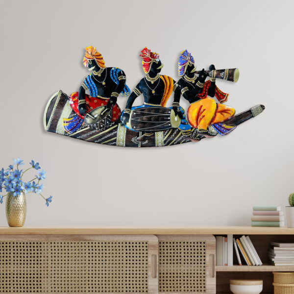 Handcrafted Indian Metal Wall Art with Three Musicians Motif – Exquisite Metal Home Décor | Traditional Handmade Wall Hanging for Living Room, Bedroom & Office