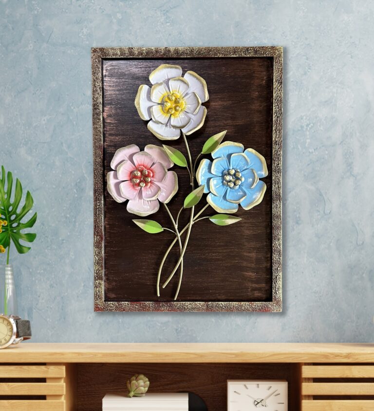 Metal Pansy flower frame wall art