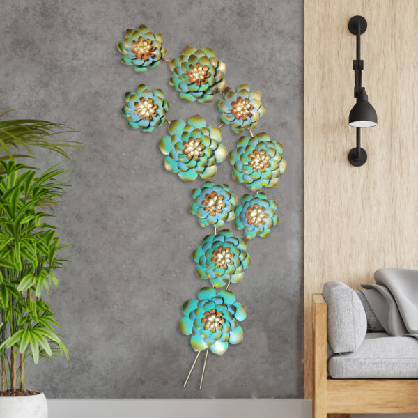 Metal Green flower Lt vine wall Art