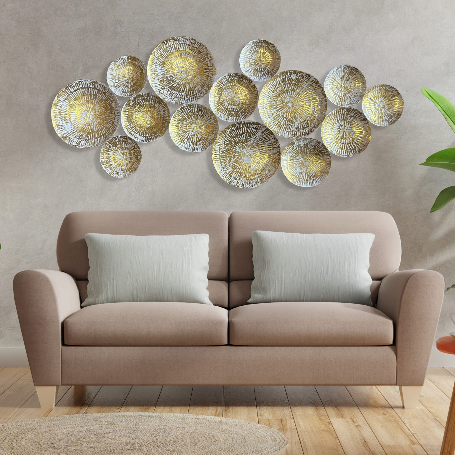 Round Gold Cricel Metal wall art panel - Hanable India