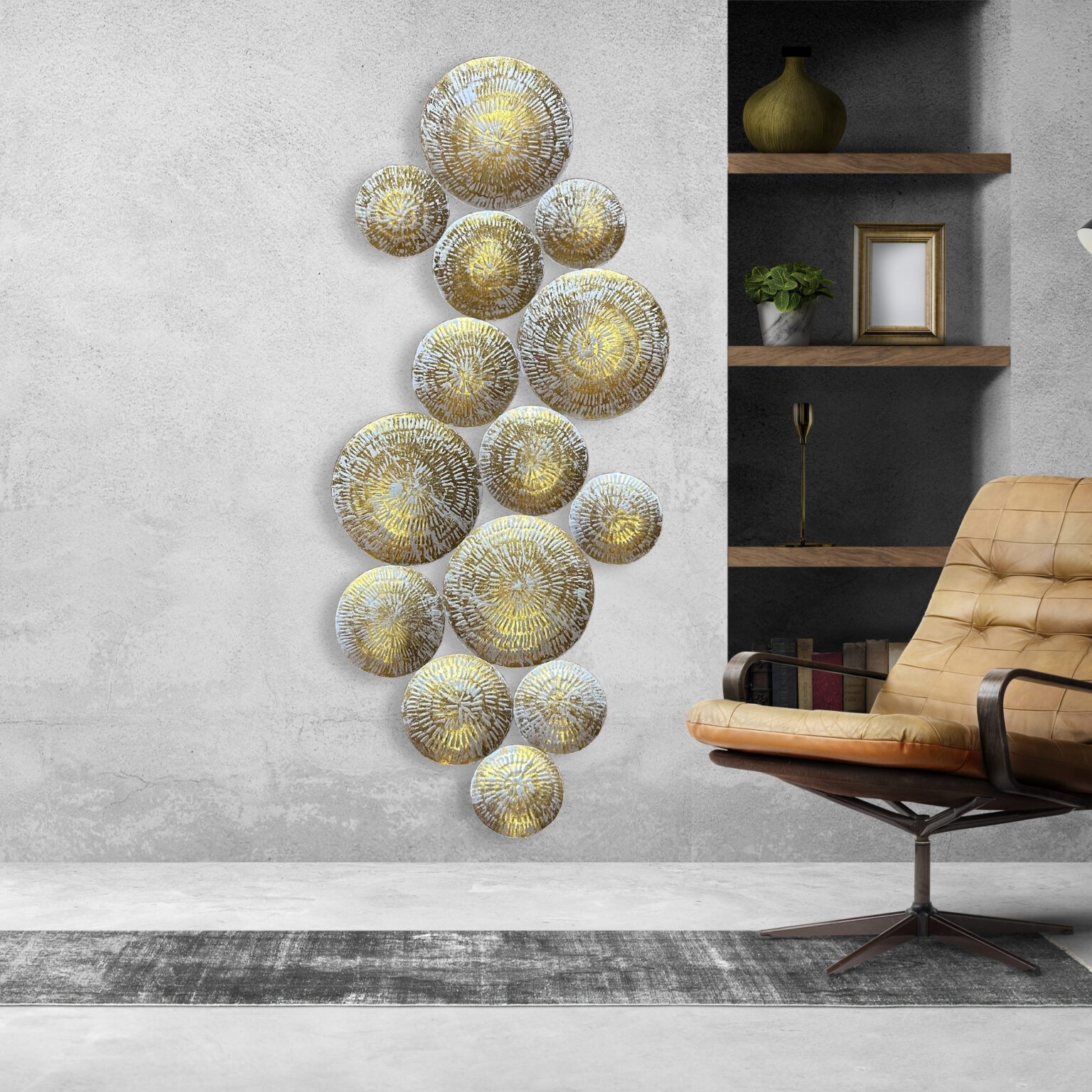 Round Gold Cricel Metal wall art panel - Hanable India