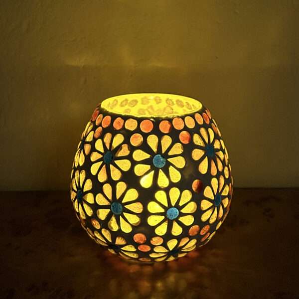 Kulhad Glass Mosaic 4 inch Tealight Candle Holder for Diwali Decor, Christmas Decor, New Year Decor