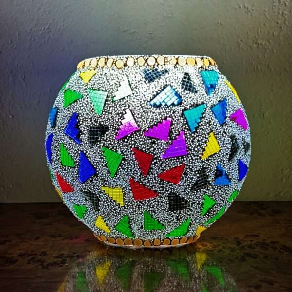 Mosaic Style Glass Oval Shape Table Lamp 7 inches Multicolor for Home, New Year Decor, Diwali Decor