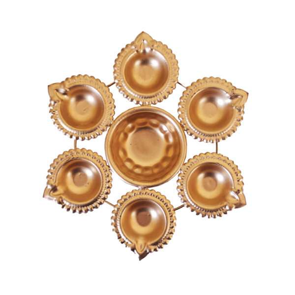 Gold Flame Traditional Attached Diya Urli – 7-Inch Decorative Accent
