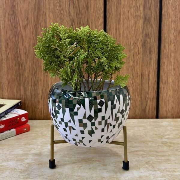 White-Green Mosaic indoor table planter