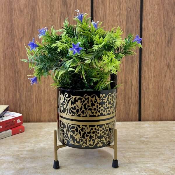 Elegant Black & Gold Metal Planter with Stand – Decorative Flower Pot for Home & Office Décor