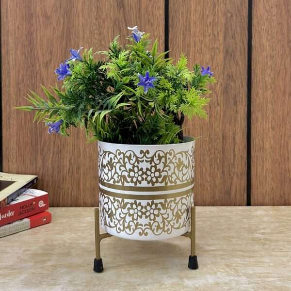 White Golden Japanese Print Indoor Metal Table Planter