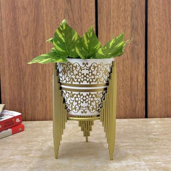 Golden Tripod White Indoor Metal Table Planter