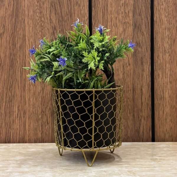 Golden Mesh Black Indoor Metal Table Planter