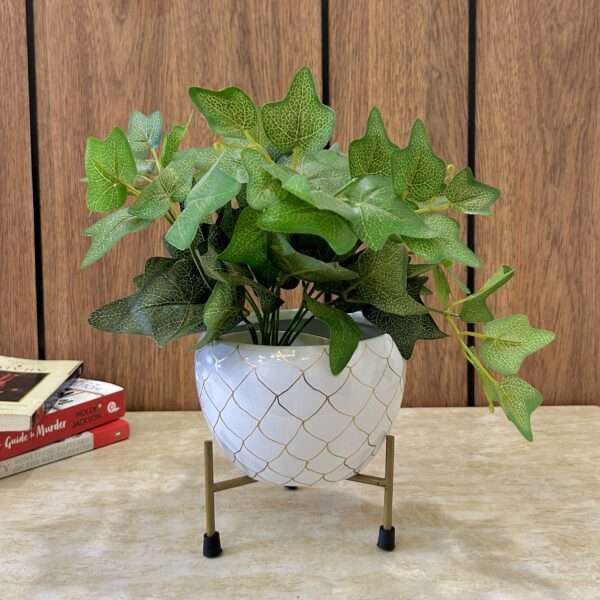 White Golden Print Indoor Metal Table Planter