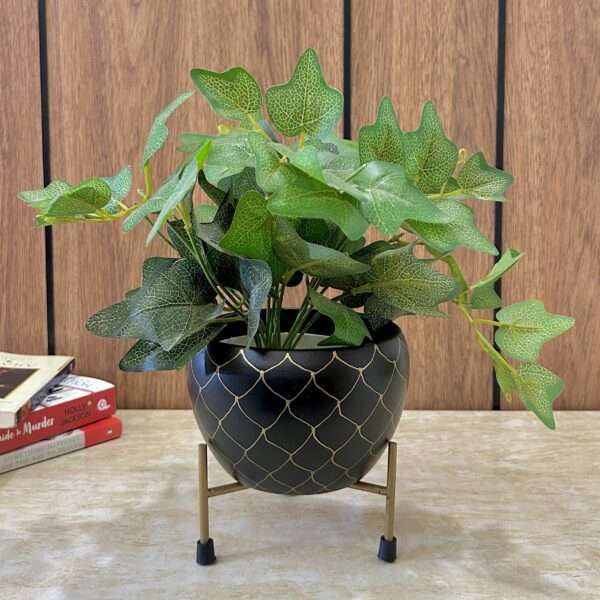 Potique Table-Top Metal Pot with Stand: Premium Metal Planter for Stylish Indoor & Outdoor Decor